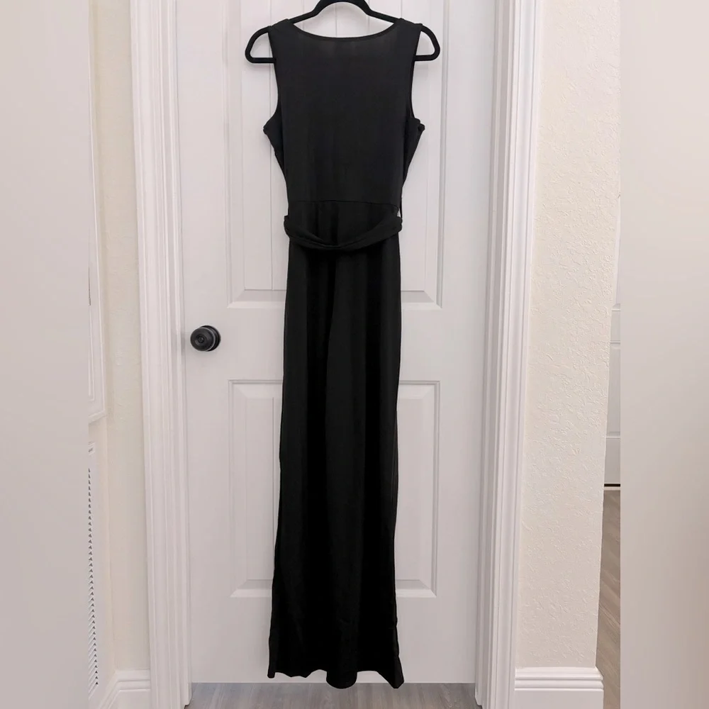 Black Sleeveless Button Front Belted Tie Waist Jumpsuit | Small - Picture 5 of 10